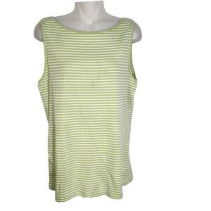 Talbots Tee Womens Tank Top Large Striped Green White Stretch Cotton Sleeveless